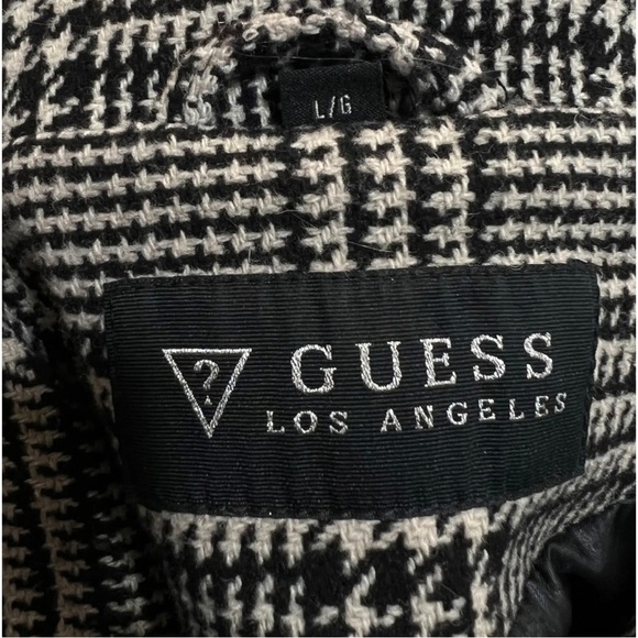 Guess Womens Sz L Black Wool Full Zip Up Plaid Collar Long Tunic Moto Coat - Picture 4 of 6